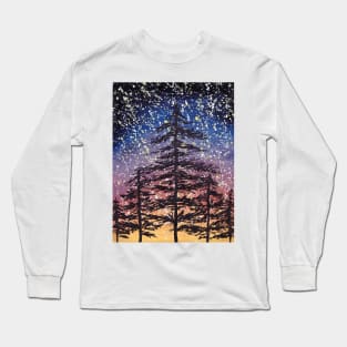 Forest silhouette on starry night Long Sleeve T-Shirt